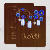 Country Rustic Blue Mason Jars Response Card Einladung (Vorne/Hinten)
