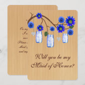 Country Rustic Blue Mason Jars Trauzeugin Card Einladung (Vorne/Hinten)
