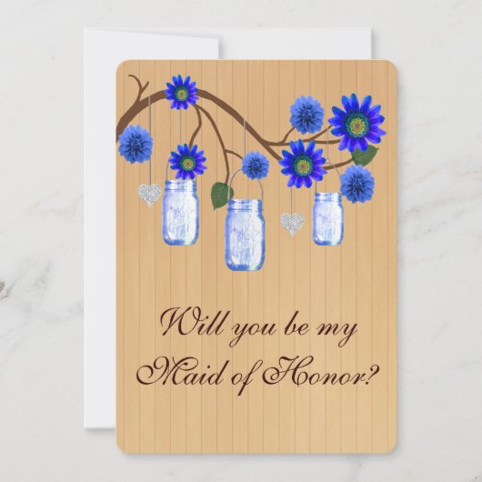 Country Rustic Blue Mason Jars Trauzeugin Card Einladung (Vorderseite)