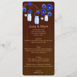 Country Rustic Blue Mason Jars Wedding Menu Card Menükarte