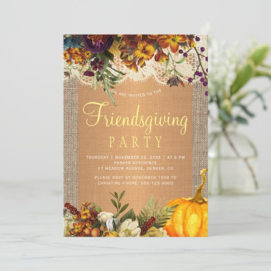 Country rustic blumengeschmückte Freundschaft Part Einladung (Stehend Vorderseite)