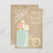 Country Rustic Burlap Lace Mason Jar Brautparty Einladung (Vorne/Hinten)