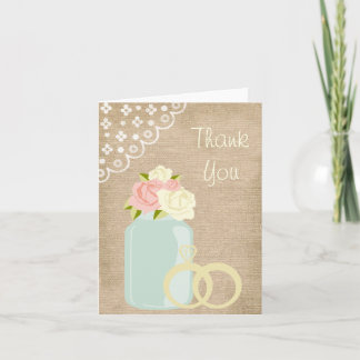 Country Rustic Burlap Lace Mason Jar Thank You Dankeskarte