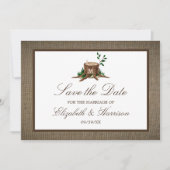 Country Rustic Burlap Monogram Tree Save the Date (Vorderseite)