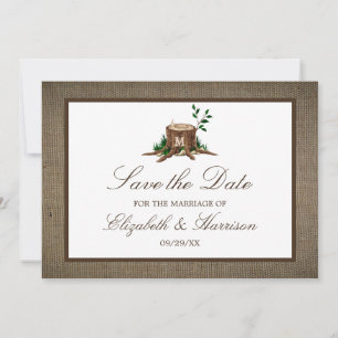 Country Rustic Burlap Monogram Tree Save the Date
