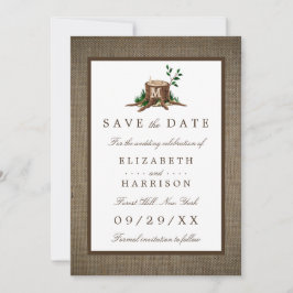 Country Rustic Burlap Monogram Tree Save the Date