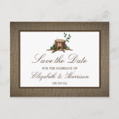 Country Rustic Burlap Monogram Tree Save the Date Ankündigungspostkarte (Vorderseite)