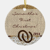Country Rustic Burlap Personalisierter Name Orname Keramikornament (Vorne)