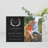 Country Rustic Camouflage Foto Save the Date (Stehend Vorderseite)