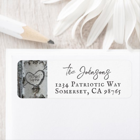 Country Rustic Carved Heart Birch Tree (Insitu)