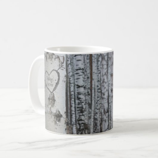 Country Rustic Carved Heart Birch Tree Kaffeetasse (Vorderseite Links)