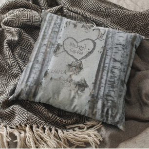 Country Rustic Carved Heart Birch Tree Kissen