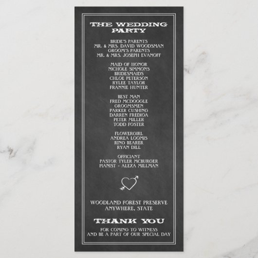 Country Rustic Chalkboard Barn Hochzeitsprogramme Programm (Rückseite)