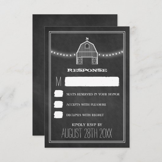 Country Rustic Chalkboard Barn Wedding RSVP Cards (Vorne/Hinten)