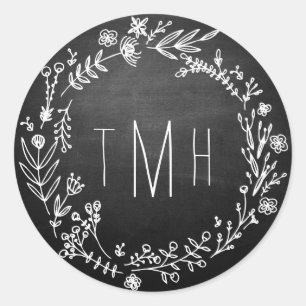 Country Rustic Chalkboard Monogram Wedcker Runder Aufkleber