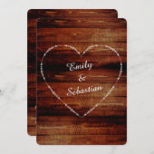 Country Rustic Classic Wood Hearts Hochzeit einlad Einladung (Vorne/Hinten)