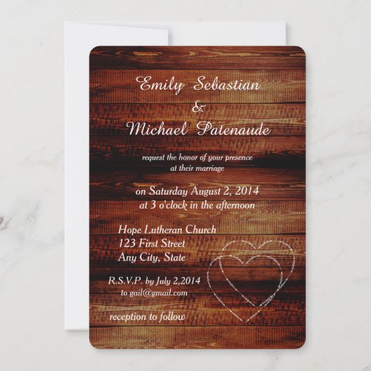 Country Rustic Classic Wood Hearts Hochzeit einlad Einladung (Rückseite)