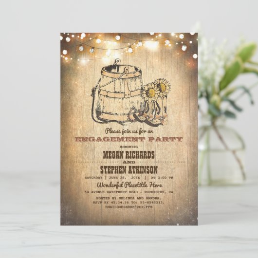 Country Rustic Cowboy Boost Engagement Party Einladung (Stehend Vorderseite)
