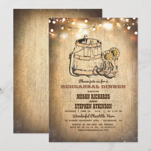 Country Rustic Cowboy Boots Probe Dinner Einladung (Vorne/Hinten)