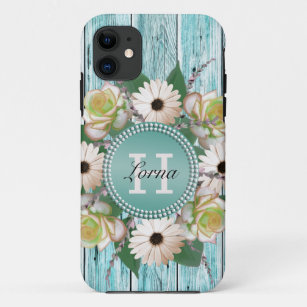 Country Rustic Flora Barn Wood Monogram Case-Mate iPhone Hülle
