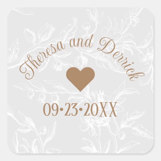 Country Rustic Floral Lace Personalisiert Hochzeit Quadratischer Aufkleber (Vorderseite)