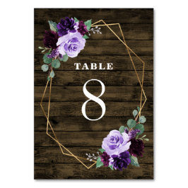 Country Rustic Floral Lila und Gold Wood Wedding Tischnummer