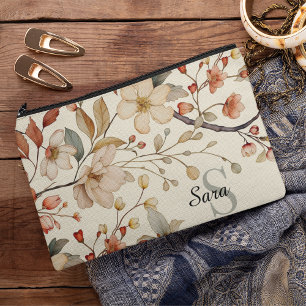 Country Rustic Floral Monogram Leinwand Zubehörtasche