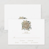 Country Rustic Floral Monogram Wedding RSVP Karte (Vorne/Hinten)