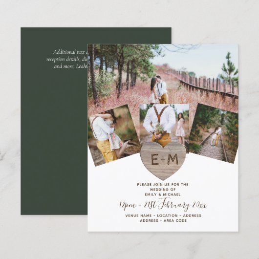 Country Rustic Foto Carved Heart Monogram Wedding (Vorne/Hinten)