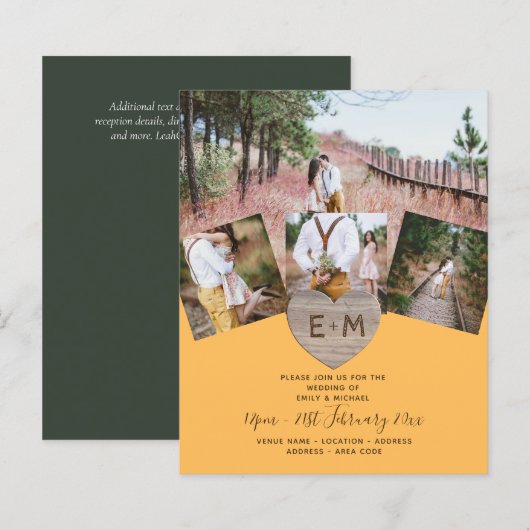 Country Rustic Foto Carved Heart Monogram Wedding (Vorne/Hinten)