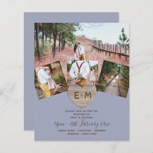 Country Rustic Foto Carved Heart Monogram Wedding (Vorne/Hinten)