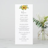 Country Rustic Gold Floral Sonnenblume Hochzeit Menükarte (Stehend Vorderseite)