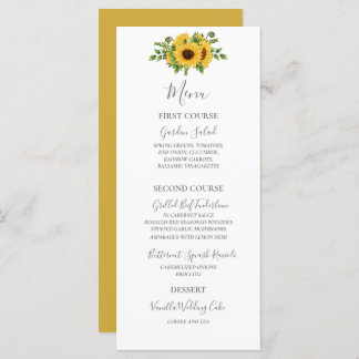 Country Rustic Gold Floral Sonnenblume Hochzeit Menükarte