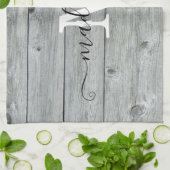 Country Rustic Graue Muster Monogram Script  Geschirrtuch (Gefaltet)