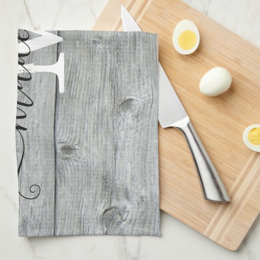 Country Rustic Graue Muster Monogram Script  Geschirrtuch (Viertel Falte)