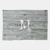 Country Rustic Graue Muster Monogram Script  Geschirrtuch (Horizontal)