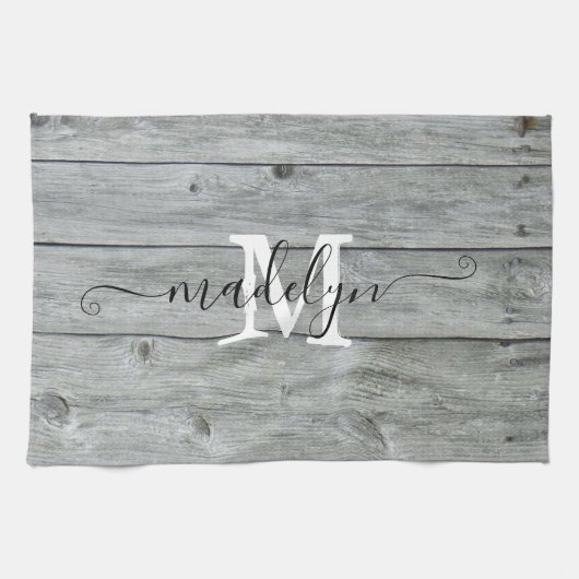 Country Rustic Graue Muster Monogram Script  Geschirrtuch (Horizontal)