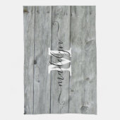 Country Rustic Graue Muster Monogram Script  Geschirrtuch (Vertikal)