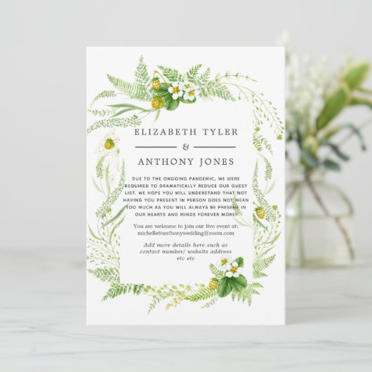 Country Rustic Greenerity Wedding Reduced Guest Li Ankündigung (Stehend Vorderseite)