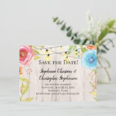Country Rustic Holz String Light Save the Date Einladung (Stehend Vorderseite)