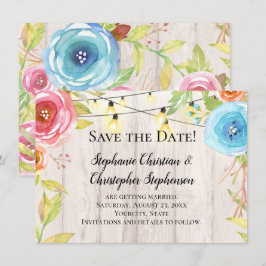 Country Rustic Holz String Light Save the Date Einladung