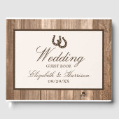 Country Rustic Horseshoe & Brown Wood Wedding Gästebuch (Vorderseite)