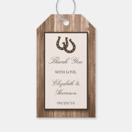Country Rustic Horseshoe & Brown Wood Wedding Geschenkanhänger