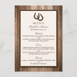 Country Rustic Horseshoe & Brown Wood Wedding Menu Menükarte