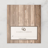 Country Rustic Horseshoe & Brown Wood Wedding Platzkarte (Außenseite Aufgefaltet)