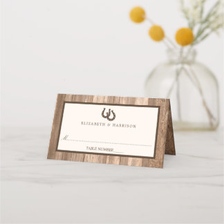 Country Rustic Horseshoe & Brown Wood Wedding Platzkarte