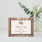 Country Rustic Horseshoe & Brown Wood Wedding Postkarte (Stehend Vorderseite)