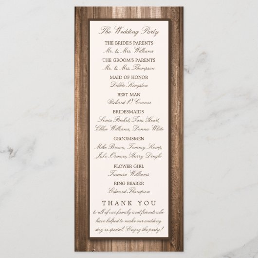 Country Rustic Horseshoe & Brown Wood Wedding Programm (Rückseite)