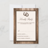 Country Rustic Horseshoe & Brown Wood Wedding RSVP Karte (Vorderseite)