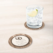 Country Rustic Horseshoe & Brown Wood Wedding Runder Pappuntersetzer (Vor Ort)